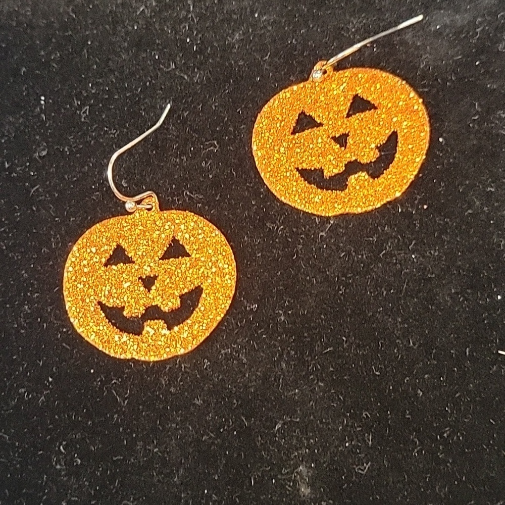 Glittery Orange Pumpkin Earrings 1.25" New